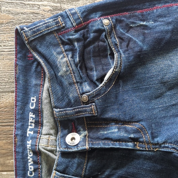 COWGIRL TUFF "Hot Rod Red" bootcut blue jeans red stitching horseback riding 24 - Picture 6 of 13